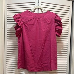 Flutter Sleeve Blouse in Bright Pink